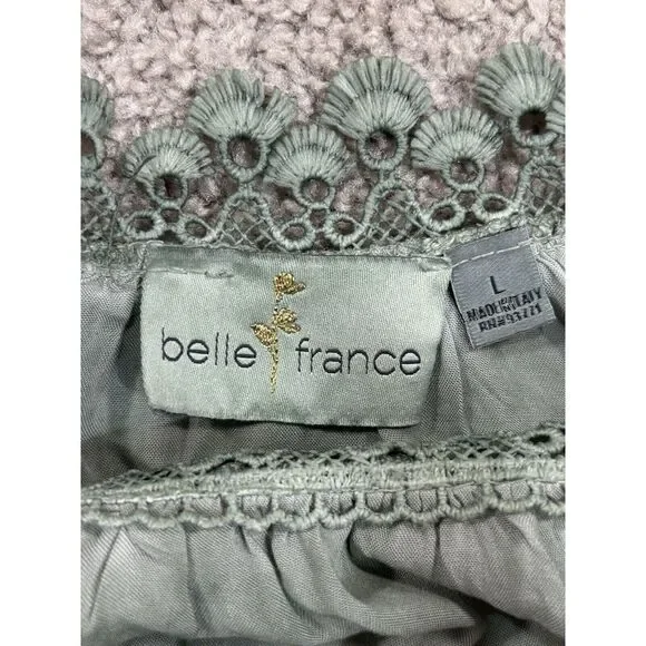 Belle France Green Lace Tunic Top Woman's Sz L Whimsy Goth Fairy Knit Italy - Picture 5 of 12